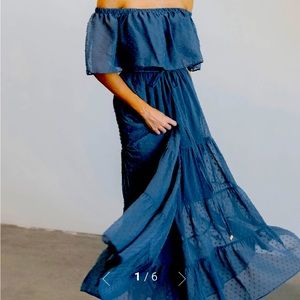 Swiss Dot off the Shoulder Maxi Dress